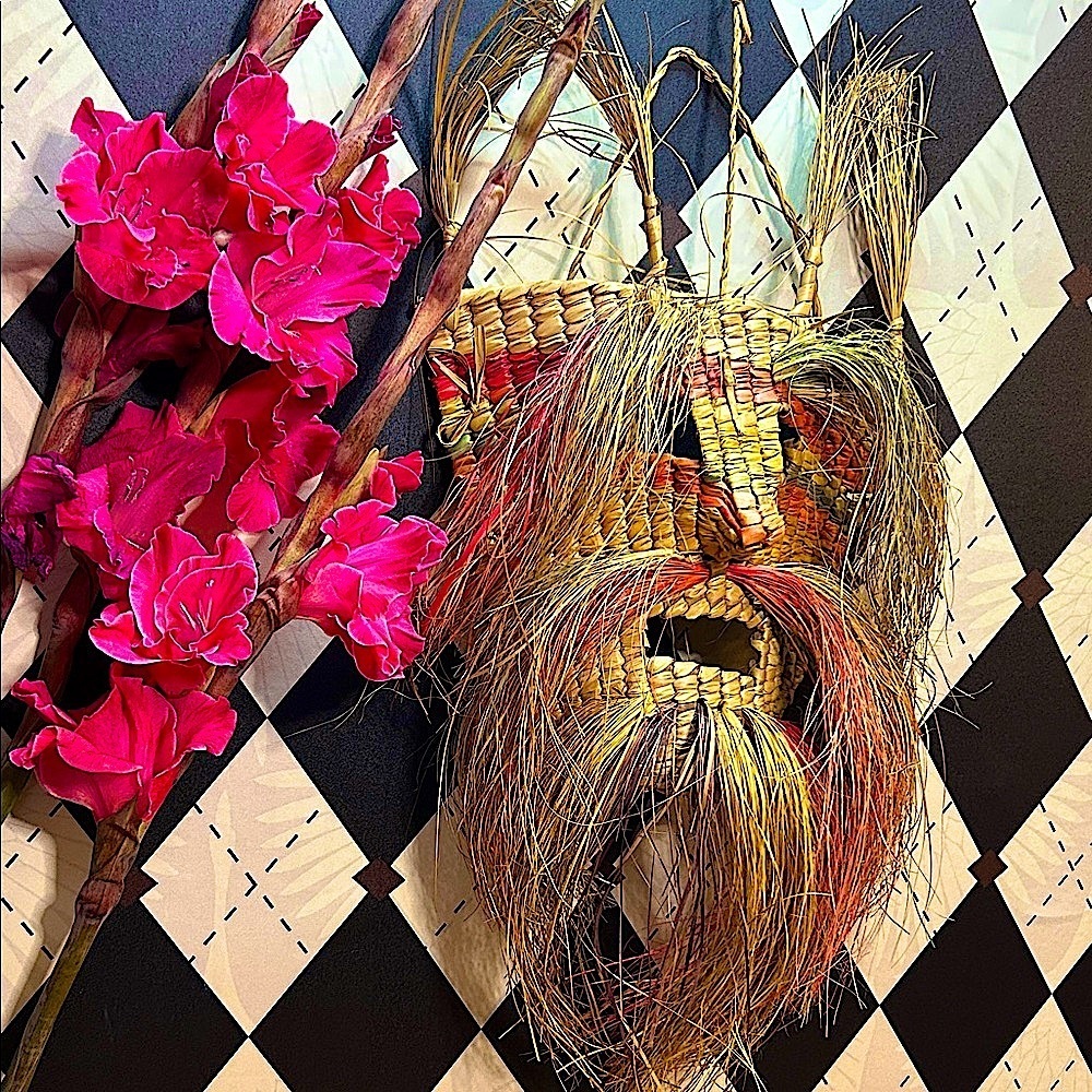 Rare Vintage Folk Art Masterpiece Vintage 1960s Mexican Popote Straw Mask Rustic - Picture 4 of 7